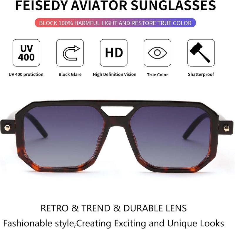 FEISEDY Vintage Square 70s Flat Aviator Sunglasses Women Men Classic Retro Stylish Frame UV400 Sunglasses B2622 - Image 4